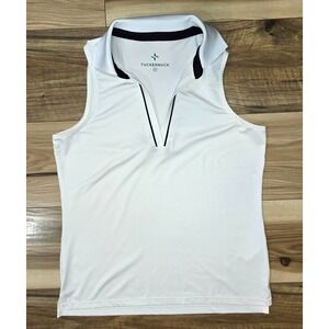 Tuckernuck Tnuck Sport Sleeveless Polo Shirt Womens White Black Trim Size S